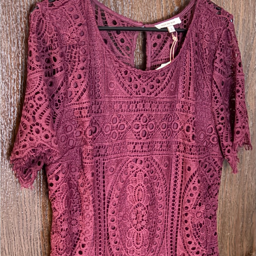 Skies Are Blue Burgundy Lace Midi Dress